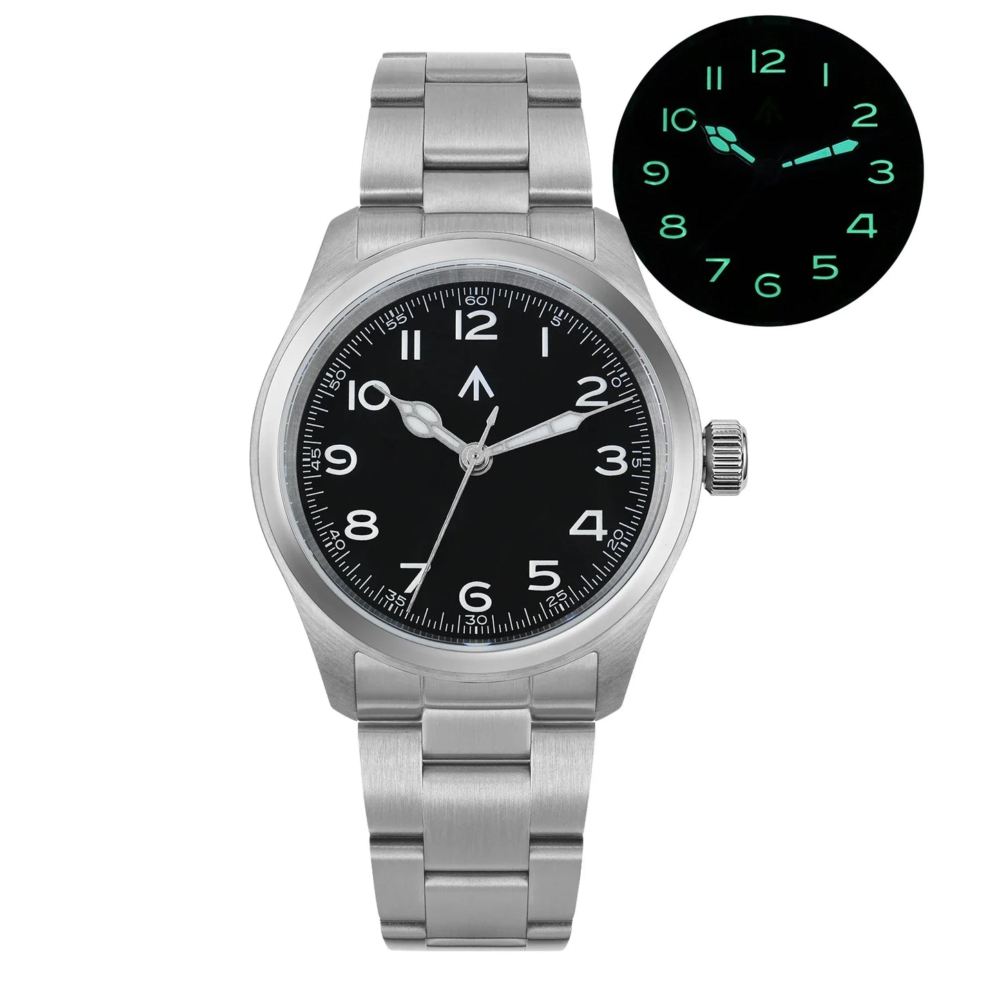 Militado ML08 Vintage Quartz Watch - VH31 Movement 38mm Sapphire Crystal Wristwatch with C3 Green Luminous Dial