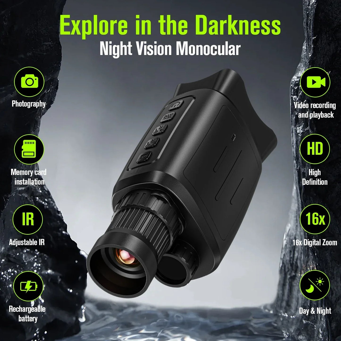 16X Night Vision Monocular - 1080P HD Infrared Digital Zoom Telescope for Outdoor Viewing
