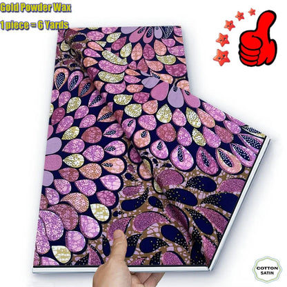 2026 African Real Wax Fabric - 100% Cotton Ankara Glitter Gold Print Batik Pagne for Women’s Fashion & Sewing