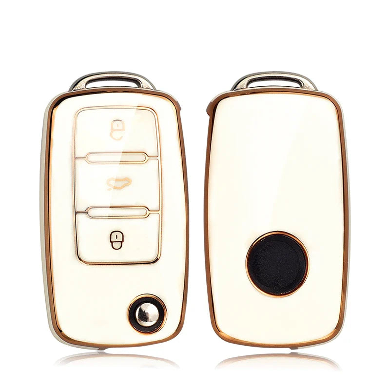 Leather TPU Car Key Case Cover for Volkswagen & Skoda – Fits Polo, Golf, Passat, Tiguan, Beetle, Caddy, T5, Up, Eos, Octavia, Seat Leon, Altea
