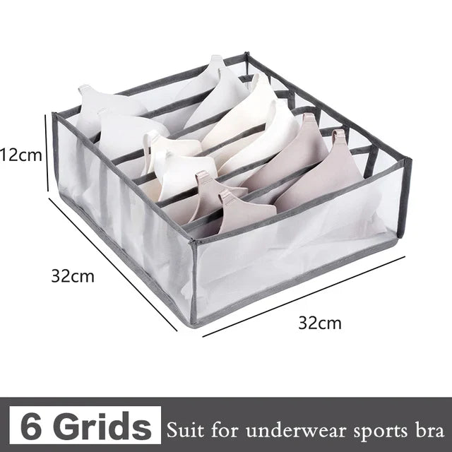 6/7/11-Grid Foldable Underwear & Socks Organizer — Breathable Mesh Clothes Storage Box with Dividers for Wardrobe