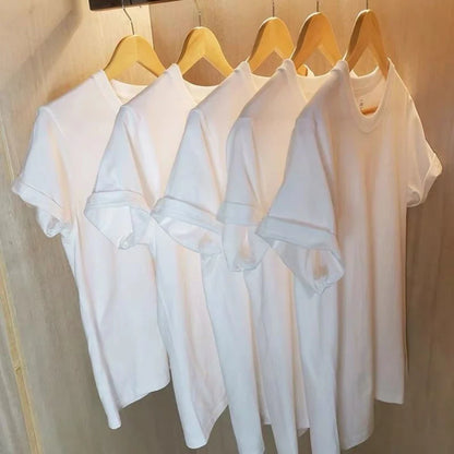 2PCS Unisex 100% Cotton White T-Shirts – Casual Loose Fit Short Sleeve Breathable Tees for Men & Women