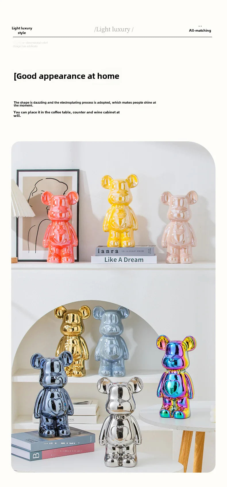 Aesthetic Ceramic Teddy Bear Statue – 17/27cm Bear Figurine Home Decor Ornament