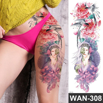 Large Temporary Leg Tattoos for Women - Sexy Animal & Anime Skull Water Transfer Body Art Stickers