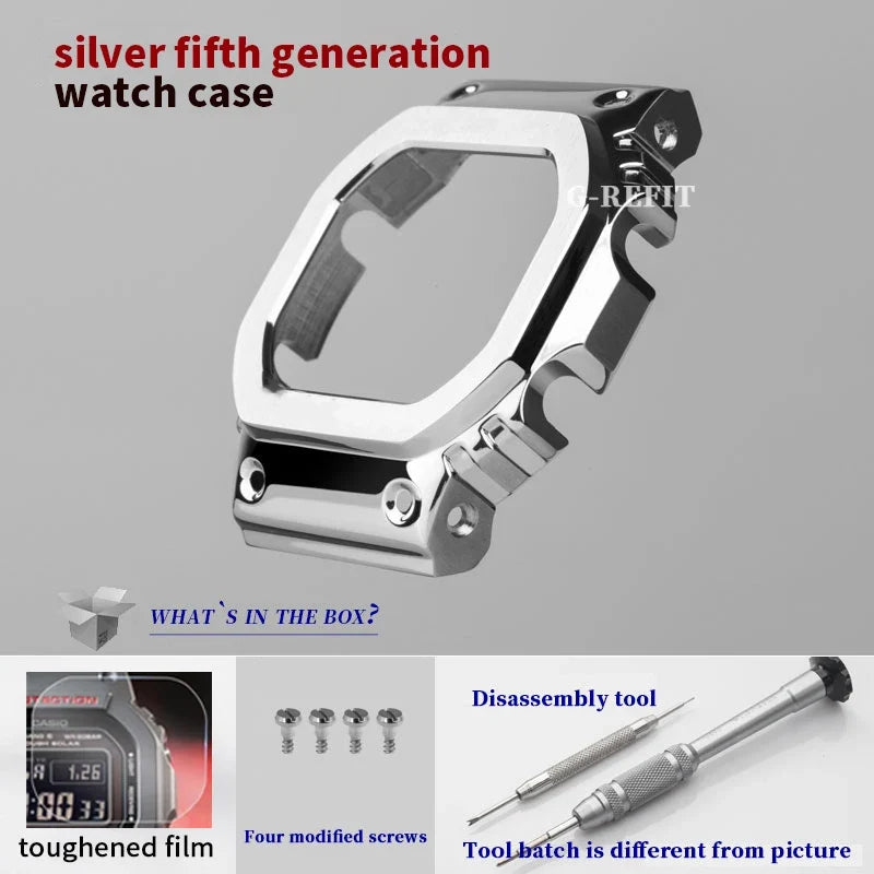 G-Refit V6.0 DW5600 Metal Bezel Kit - Stainless Steel Watch Band Strap & Case Accessories with Tools for GWB5600/GWM5610