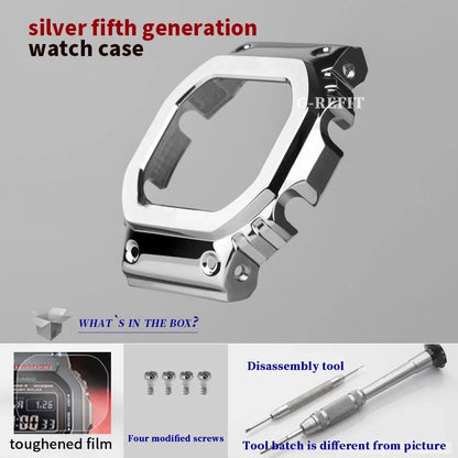 G-Refit V6.0 DW5600 Metal Bezel Kit - Stainless Steel Watch Band Strap & Case Accessories with Tools for GWB5600/GWM5610