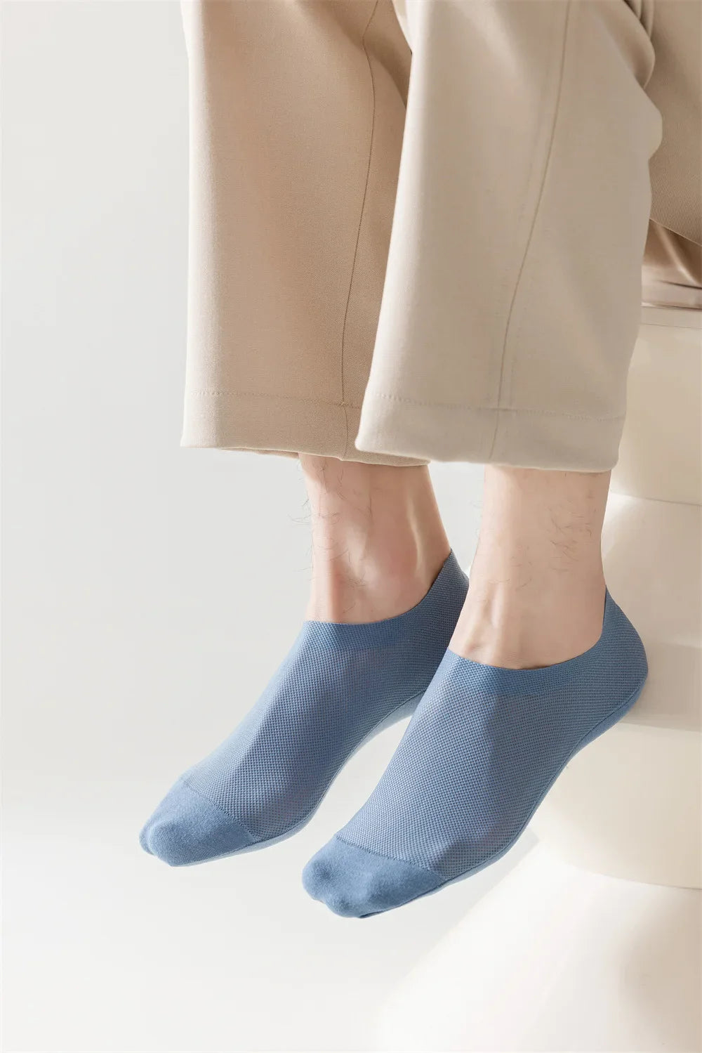 Men’s Ice Silk Mesh Socks – Hollow Breathable Summer No-Show Slippers, Silicone Non-Slip Low-Cut Boat Socks