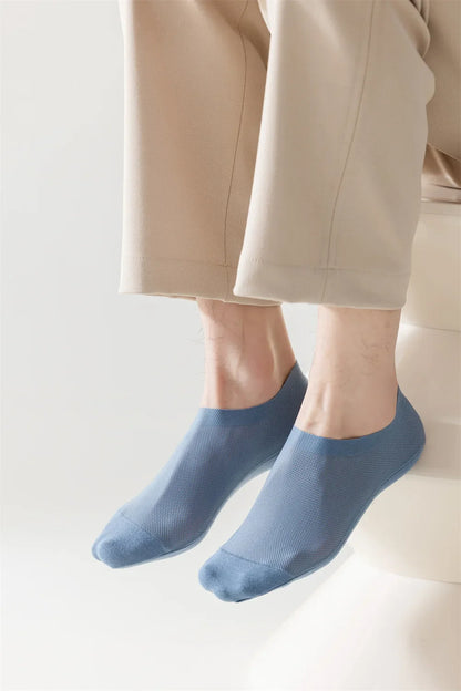 Men’s Ice Silk Mesh Socks – Hollow Breathable Summer No-Show Slippers, Silicone Non-Slip Low-Cut Boat Socks