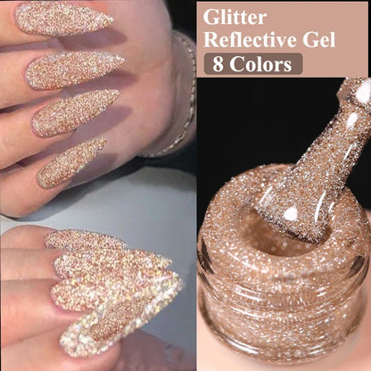 UR SUGAR Champagne Gold Silver Reflective Glitter Gel Nail Polish 15ml - Semi-Permanent Soak Off UV Manicure Art Varnish