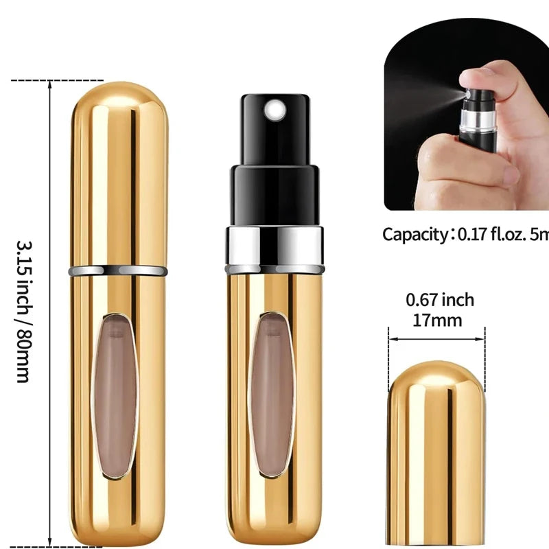5ml Travel Perfume Atomizer - Portable Refillable Aluminum Spray Bottle for Perfume Cosmetics and Travel Use