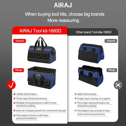 AIRAJ Multifunctional Tool Bag - 1680D Oxford Waterproof Electrician Storage Organizer