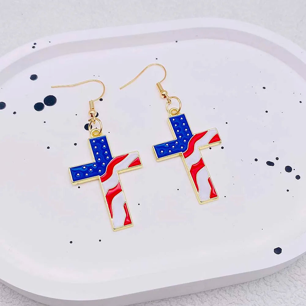 USA Flag Hat Wing Charms Earrings - Patriotic 4th of July Rainbow Flag Dangle Jewelry for Women & Girls