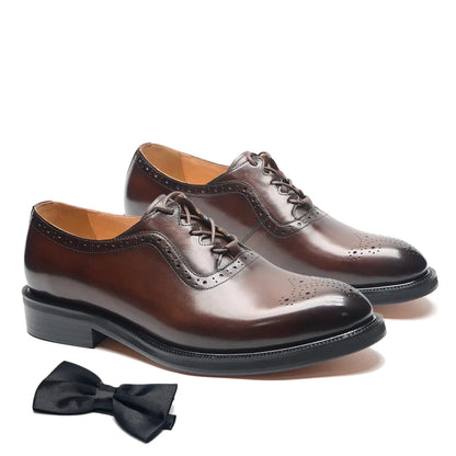 Men’s Handmade Genuine Leather Oxford Shoes - Classic Brogue Lace-Up Wedding, Business & Formal Dress Shoes
