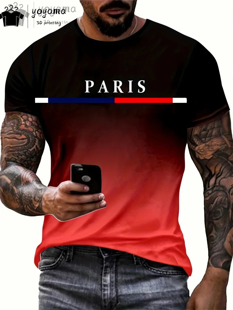 Men's Summer Gradient Print T-Shirt – Fashionable 3D Graphic Round Neck Street & Rock Tops