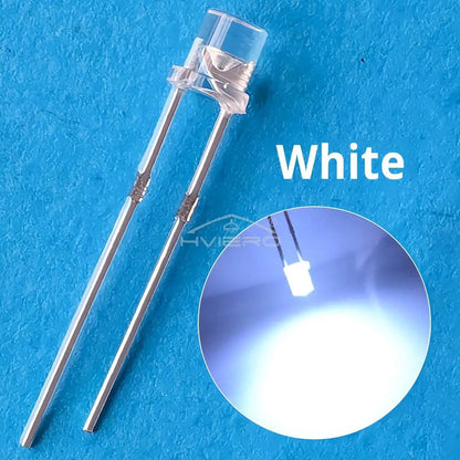 100x 3mm Flat Head LED Bulbs - Bright Wide Angle Light Emitting Diodes for DIY Electronics & Decorations