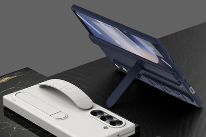 Original Silicone Grip Phone Case for Samsung Galaxy Z Fold 4-7 – Stand & Hinge Protective Cover with Glass Film