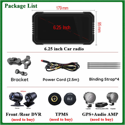 6.25-Inch Motorcycle GPS Navigation Screen with Wireless CarPlay & Android Auto – 1560x720 Resolution, Motor DVR Monitor, TPMS Optional