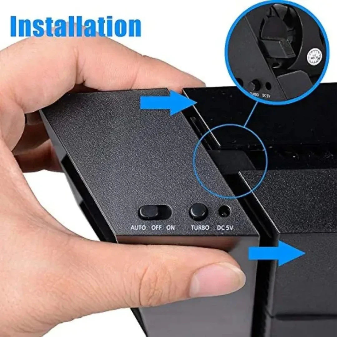 PS4 USB Cooling Fan — External 5-Fan Turbo Cooler with Temperature Control for PlayStation 4