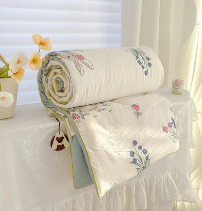 Washed Double Gauze Quilt – Lightweight Summer Comforter with Soya Fibre Filling, Soft & Breathable for Queen Size