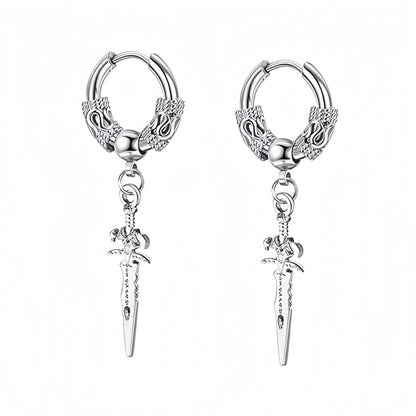 Long Hanging Cross & Leaf Hoop Earrings – Vintage Stainless Steel Hip Hop Unisex Jewelry Accessories