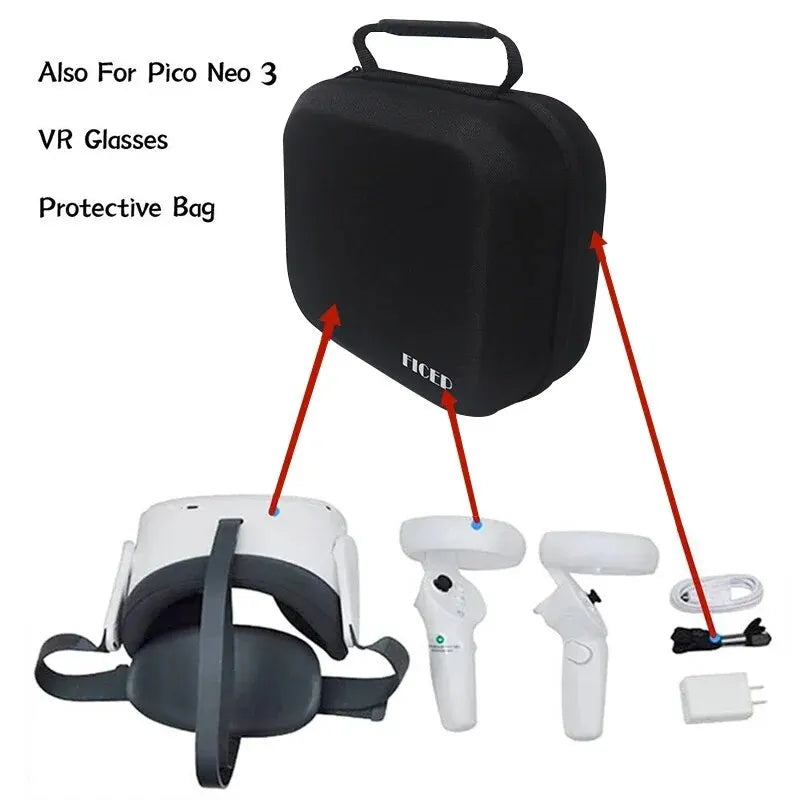 FICEP Hard EVA Carrying Case for Oculus Quest 2, Meta Quest 3 & Pico 4 – Portable VR Headset Travel Storage Bag