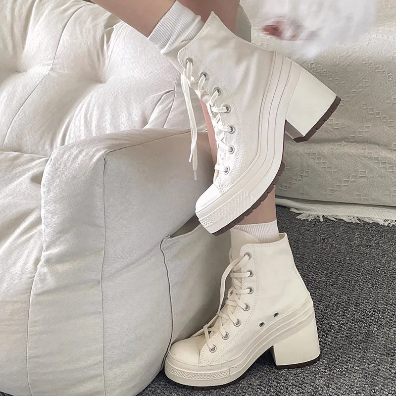 Women’s Platform Canvas Sneakers — Personalized Luxury Lace-Up Skateboard Casual Shoes for Fashion & Outdoor Wear