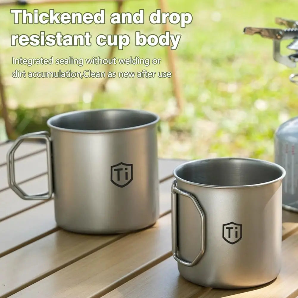 Ultralight Titanium Camping Cup - Foldable Handle Outdoor Mug for Hiking, Picnic, Coffee & Travel