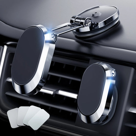Magnetic Car Phone Holder - Foldable 360-Degree Rotatable Dashboard Stand for Navigation, Car Accessories