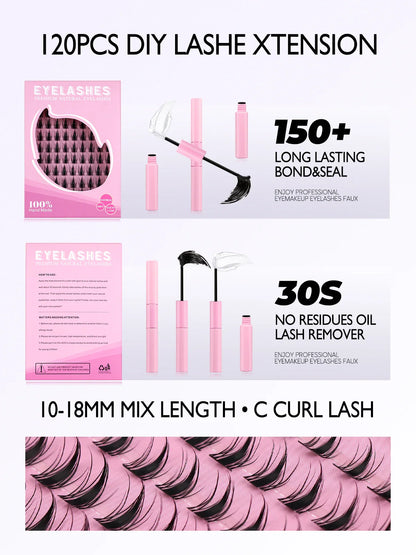 GROINNEYA Eyelash Clusters Kit – DIY Lash Extension with Bond & Seal, Waterproof Strong Hold & Tweezers