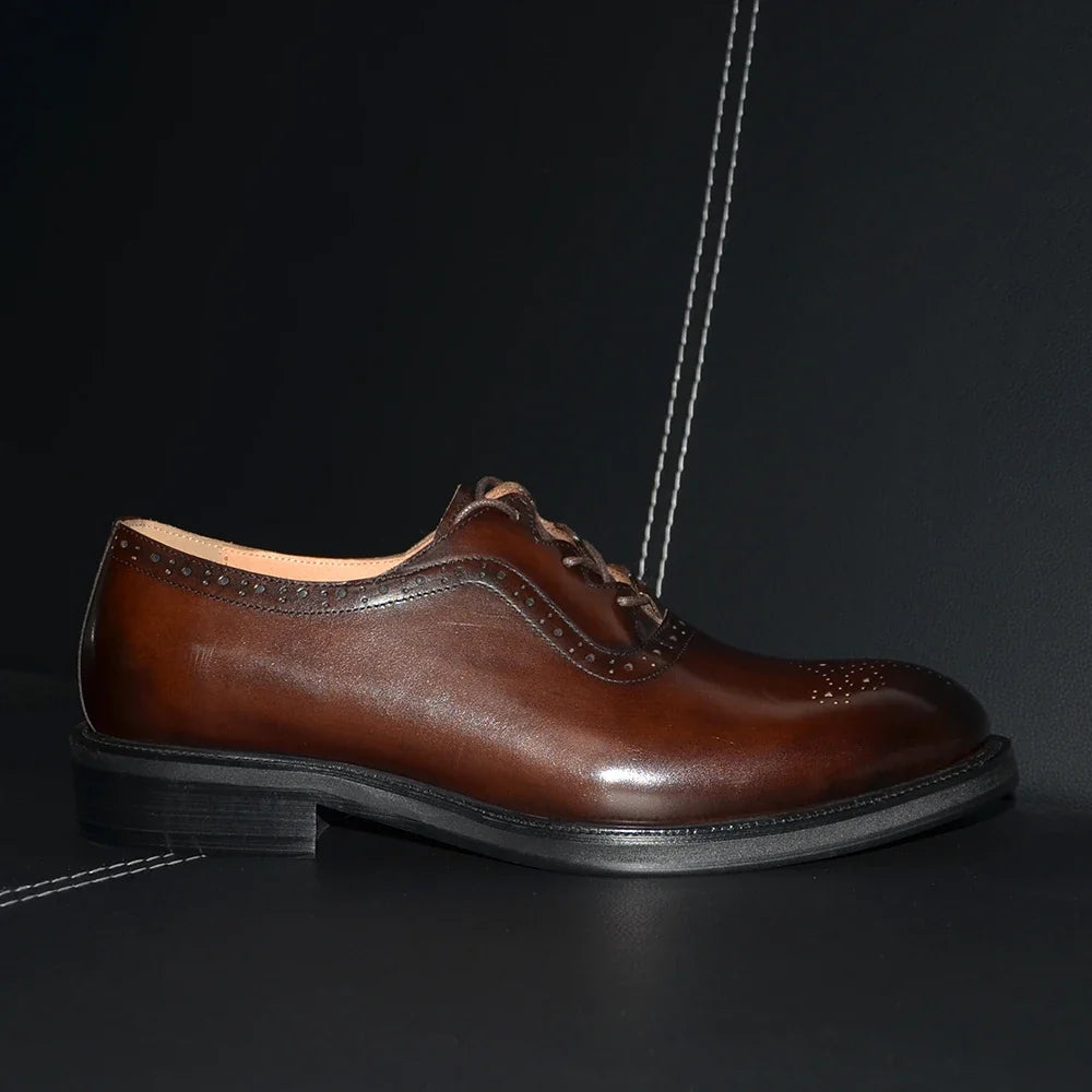 Men’s Handmade Genuine Leather Oxford Shoes - Classic Brogue Lace-Up Wedding, Business & Formal Dress Shoes