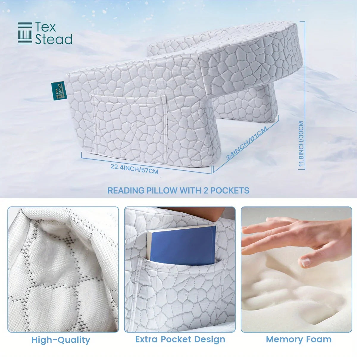 Extra Large Memory Foam Reading Pillow – Armrest Bed Pillow for Gaming, Working, and Relaxing with Removable Cover, 1 PC