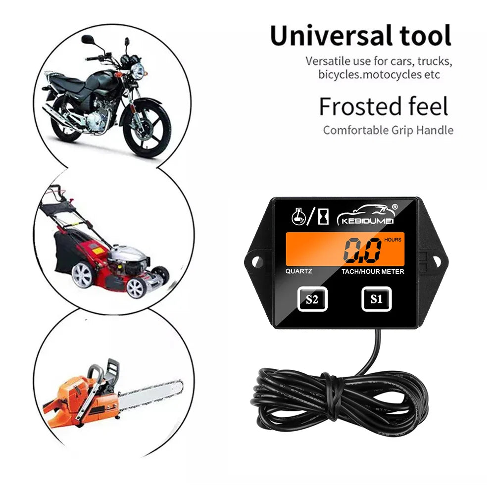 Kebidumei Digital Engine Tach Hour Meter | Tachometer Gauge Engine RPM LCD Display | for Car Motorcycle Stroke Engine Boat ATV moto