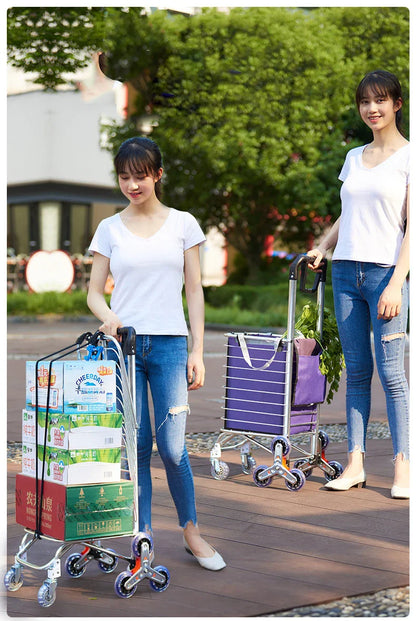 Portable Aluminum Alloy Grocery Cart – Folding Trolley with Large Capacity, Lightweight & Step Climbing Design