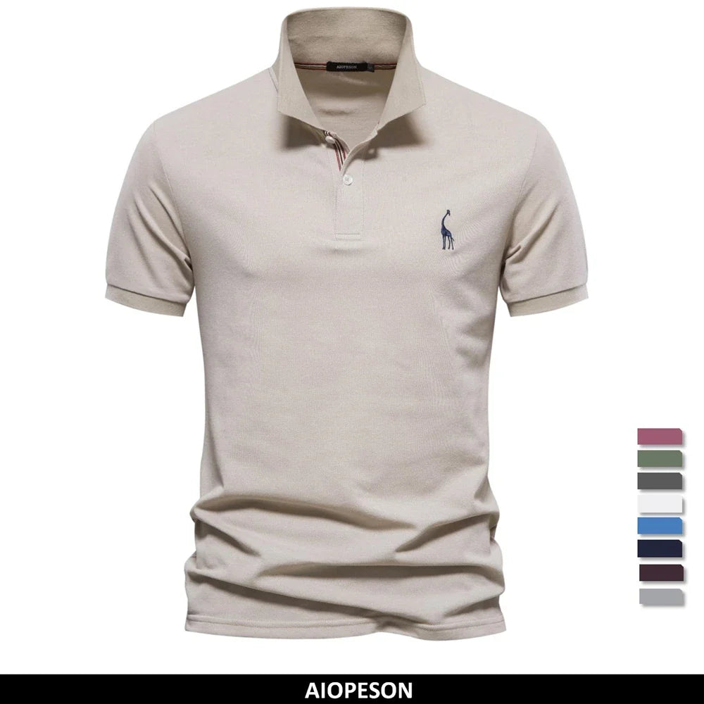AIOPESON Men's Cotton Polo Shirt - Short Sleeve Solid Color Summer Casual Polo Top