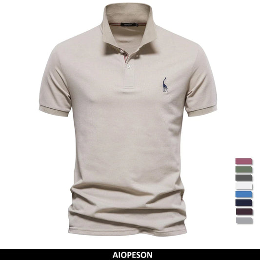 AIOPESON Men's Cotton Polo Shirt - Short Sleeve Solid Color Summer Casual Polo Top