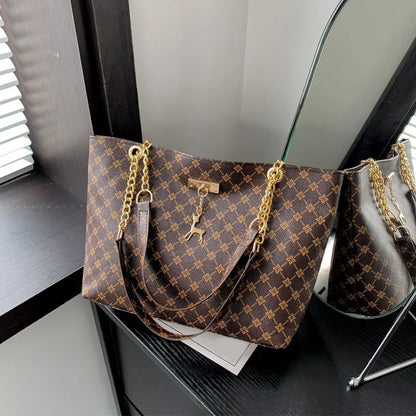 Women’s Soft Leather Tote Bag - Large Capacity Shoulder Handbag with Hanging Accessories