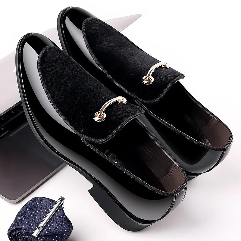 Men’s Black Patent Leather Loafers - Luxury Slip-On Formal Business Casual Party Shoes Large Size