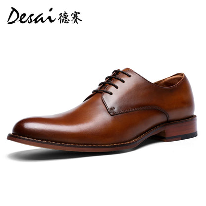 Men’s Full Grain Leather Derby Shoes - Minimalist Formal Business Lace-Up Dress Shoes