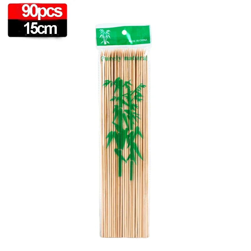Disposable Bamboo Skewers - 270/90PCS Long Thick Wooden Food Sticks for Party, Buffet, Fruit & BBQ Serving Tools
