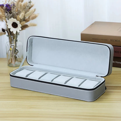 Portable Watch Storage Box Organizer - 6/10/12 Grid Zipper Display Case for Watches & Accessories