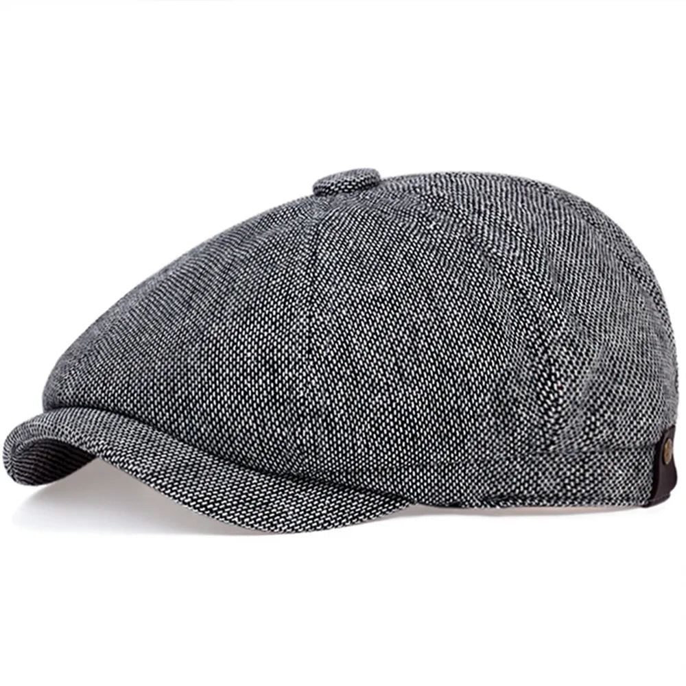 Retro Men’s Newsboy Cap — British Octagonal Herringbone Flat Painter Hat Autumn Winter Hip Hop Beret