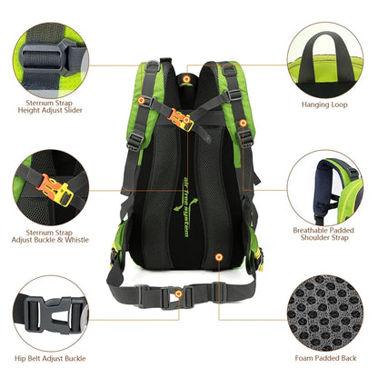 40L Waterproof Travel Backpack - Water Resistant Hiking Daypack With Laptop Compartment For Camping, Trekking & Outdoor Adventures