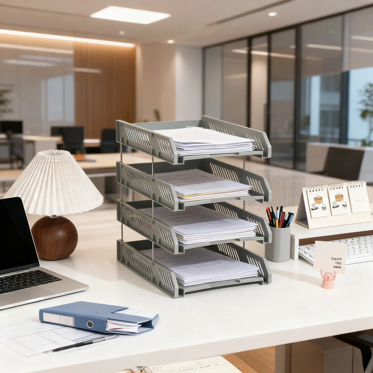 4-Tier File Tray Organizer - Detachable Multi-Layer Document Rack with Hollow Compartments