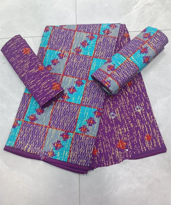 Real Ankara Wax Lace Fabric - 100% Cotton Nigerian Gold Print, 6 Yards Ghana Style Party Dress Material
