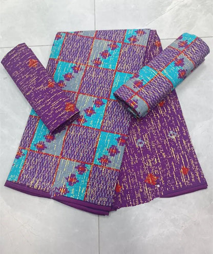 Real Ankara Wax Lace Fabric - 100% Cotton Nigerian Gold Print, 6 Yards Ghana Style Party Dress Material