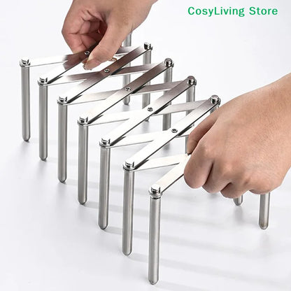 Foldable Stainless Steel Dish & Lid Rack - Retractable Pot Lid Organizer for Kitchen Tableware Storage