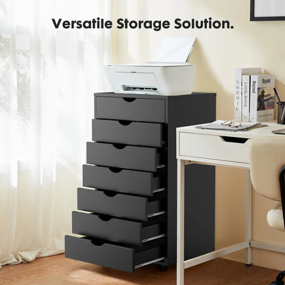 7-Drawer Wooden Chest – Mobile Storage Cabinet with Wheels, Nightstand & Office Organizer for Living Room