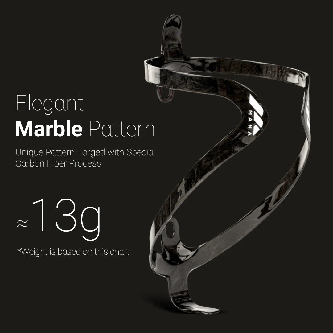 MANA 12g Marble-Pattern Carbon Fiber Bicycle Bottle Cage — Ultra-Light Full Carbon with Aluminum Alloy Screws for Road/MTB/Gravel
