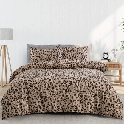 Grey Feather Duvet Cover Set – Full/Queen Boho Bedding with Soft Reversible White Comforter Cover for Kids & Teens
