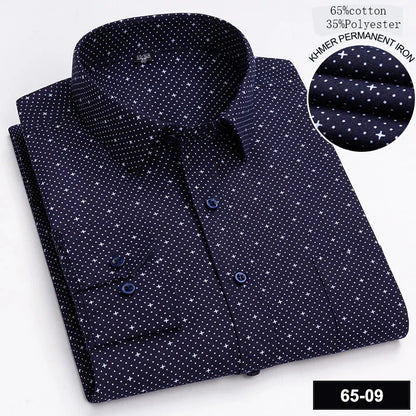 Men’s Slim Fit Long Sleeve Shirt - Formal Plaid Cotton Office Shirt with Single Pocket